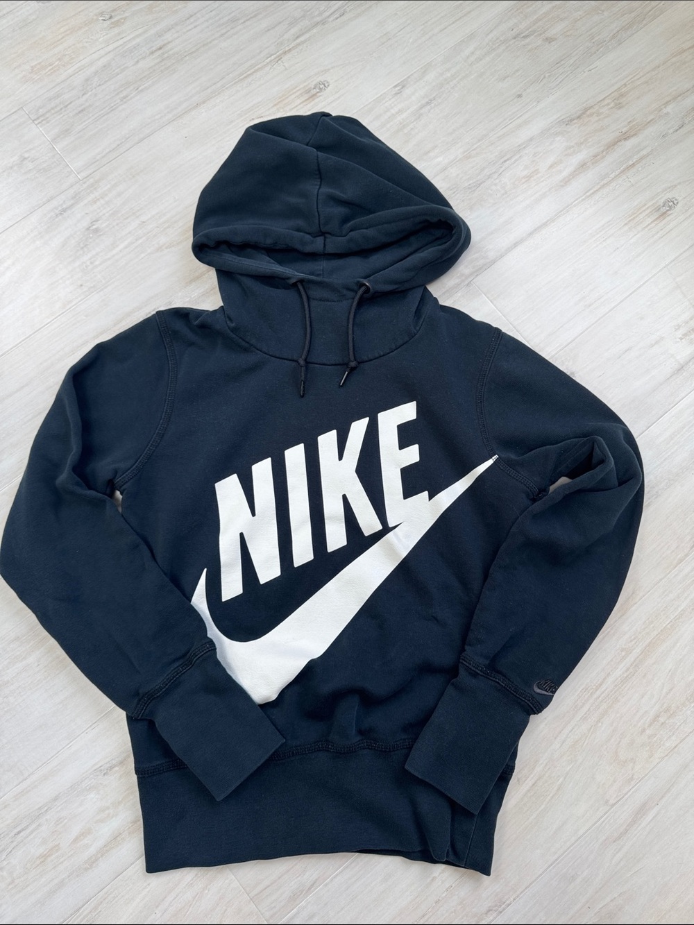 Nike  Black Crewneck Hoodie with White Logo